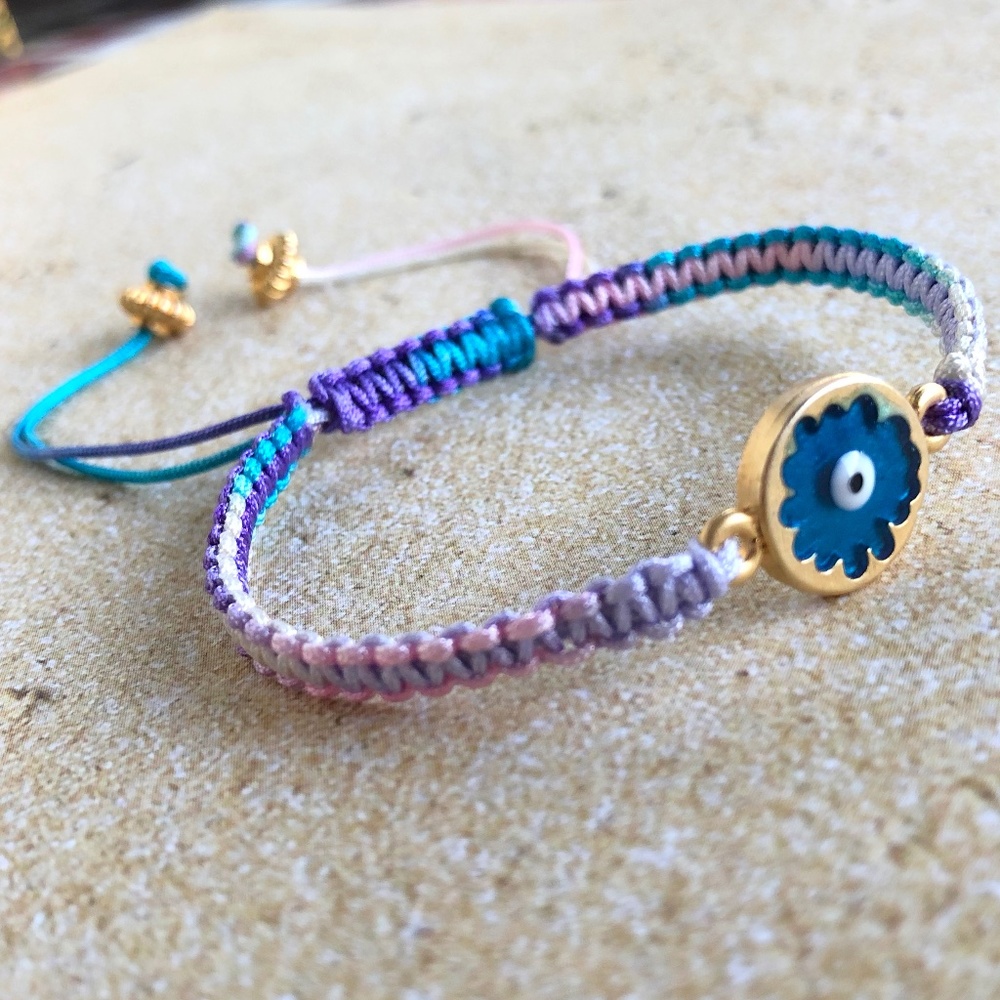 Handmade Evil Eye with Colorful Macrame Adjustable Bracelet